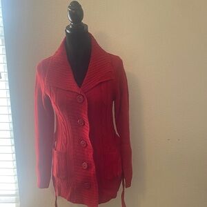 Women's Red Cable Knit Cardigan